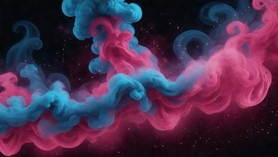 The primary subject of the image is a swirling, colorful cloud of smoke or gas. The cloud is composed of various colors, including pink, blue, and purple, creating a visually striking and dynamic scene. The setting appears to be a dark, starry sky, which contrasts with the vibrant colors of the cloud. The visual style of the image is a combination of digital art and illustration, giving it a unique and artistic appearance. The overall atmosphere of the image is one of wonder and awe, as the viewer is drawn into the mesmerizing and captivating world of the swirling cloud.