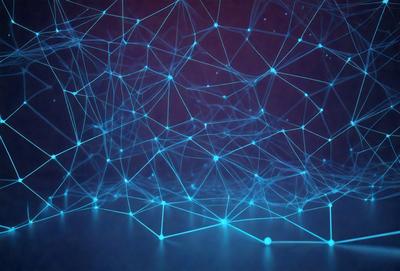 The primary subject of the image is a blue, glowing network of lines, which appears to be a digital art or illustration. The setting is a dark background, which contrasts with the bright blue lines. The visual style is a combination of digital art and illustration, creating a unique and captivating image. The colors and mood of the image are predominantly blue, with a sense of depth and intricacy in the design of the lines.