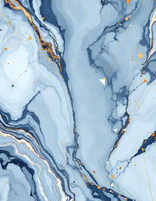 The primary subject of the image is a blue and gold marbled pattern, which is the main focus of the image. The setting is a blue and gold marbled surface, which serves as the backdrop for the pattern. The visual style of the image is a combination of photo and digital art, creating a unique and intricate design. The dominant colors in the image are blue and gold, giving the overall atmosphere a sense of luxury and sophistication.