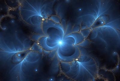 The primary subject of the image is a blue and white spiral pattern, which appears to be a digital art or illustration. The setting is a dark, starry background, which adds to the overall mood of the image. The visual style is a combination of digital art and illustration, creating a unique and captivating scene. The colors and mood of the image are predominantly blue and white, with a touch of starry darkness, giving it a serene and celestial atmosphere.