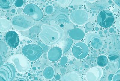 The primary subject of the image is a blue and white ocean scene with a variety of shapes and patterns. The setting is the ocean, and the visual style appears to be a combination of photo and digital art. The dominant colors are blue and white, creating a serene and calming atmosphere.