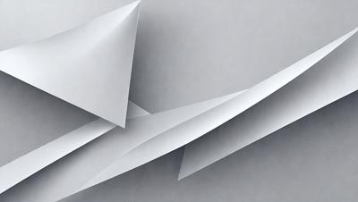 The primary subject of the image is a white paper airplane. The setting is a gray background, which creates a contrasting effect with the paper airplane. The visual style is a close-up of the paper airplane, showcasing its details. The colors and mood of the image are predominantly white, giving it a clean and minimalist appearance.