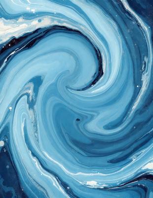The primary subject of the image is a blue spiral pattern, which is the main object, scene, or focus of the image. The setting or background features a blue and white swirl, creating a visually appealing and dynamic scene. The visual style of the image is a combination of photo and digital art, as it appears to be a close-up of a spiral pattern. The dominant colors in the image are blue and white, giving it a calming and soothing atmosphere.