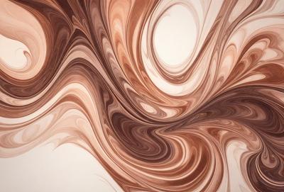 The primary subject of the image is a swirling, flowing pattern of brown and white colors. The setting is a white background, which provides a clean and uncluttered environment for the artwork. The visual style appears to be a combination of digital art and illustration, creating a dynamic and intricate design. The colors and mood of the image are predominantly warm and earthy, with the brown and white tones evoking a sense of movement and flow.