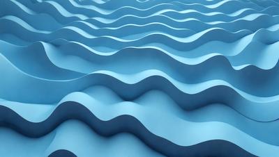 The primary subject of the image is a blue ocean with waves. The setting is the ocean, and the visual style is a digital art or illustration. The dominant colors are blue and white, creating a calm and serene atmosphere.