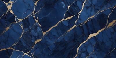 The primary subject of the image is a blue marble countertop with gold accents. The setting is a kitchen, and the visual style is a close-up of the countertop. The dominant colors are blue and gold, creating a luxurious and elegant atmosphere.