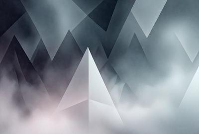 The primary subject of the image is a mountainous landscape, with a cloudy sky serving as the backdrop. The visual style of the image is a combination of photo and digital art, creating a unique and intriguing scene. The dominant colors in the image are grays and blues, which contribute to the overall mood of the scene, evoking a sense of calmness and tranquility.