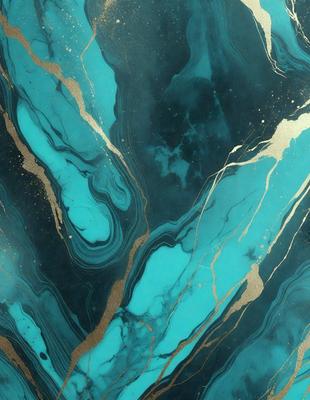 The primary subject of the image is a blue and gold painting featuring a swirling design. The setting is a blue and gold background, which complements the artwork. The visual style is a painting, showcasing the artist's skill in creating a captivating and visually appealing piece. The colors and mood of the painting are vibrant and lively, with the blue and gold hues creating a sense of depth and richness.