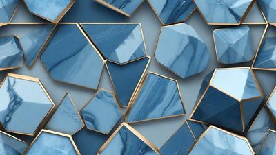 The primary subject of the image is a blue marble wall with gold accents. The setting is a room with a blue marble wall, and the visual style is a combination of photo and digital art. The dominant colors are blue and gold, creating a luxurious and elegant atmosphere.