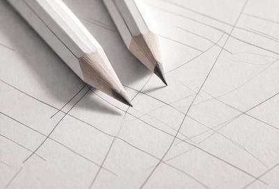 The primary subject of the image is a pair of pencils, with one pencil being slightly longer than the other. The setting is a piece of paper, and the visual style appears to be a drawing or illustration. The colors and mood of the image are predominantly white, with the pencils being the main focus.