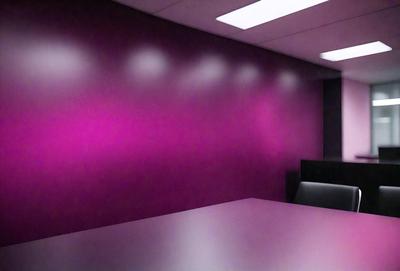 The primary subject of the image is a purple wall. The setting is a room with a purple wall and a table. The visual style is a photo, and the colors and mood are predominantly purple, creating a calm and serene atmosphere.