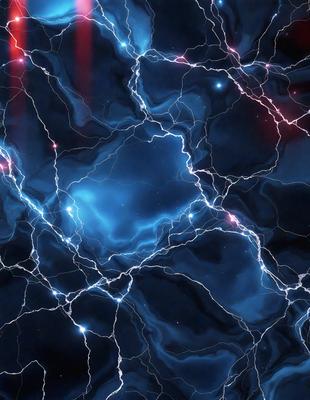 The primary subject of the image is a blue and white lightning bolt, which is the main object, scene, or focus of the image. The setting or background features a dark blue and black space, which gives the image a dramatic and moody atmosphere. The visual style of the image is digital art, as it is a computer-generated lightning bolt. The colors and mood of the image are predominantly dark and dramatic, with the blue and white lightning bolt standing out against the dark background.