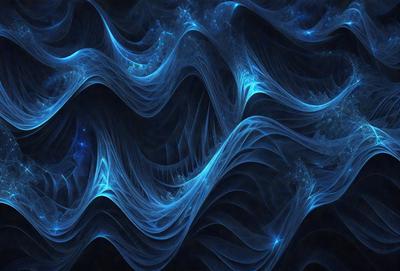 The primary subject of the image is a blue, swirling, and flowing pattern. The setting is a dark background, which contrasts with the vibrant blue color of the pattern. The visual style appears to be a digital art or illustration, as the pattern is intricate and detailed. The colors and mood of the image are predominantly blue, creating a sense of calmness and tranquility.