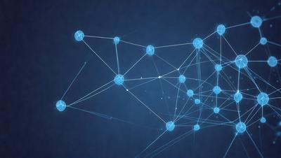 The primary subject of the image is a blue and white network of lines, which appears to be a digital art or illustration. The setting is a blue background, and the visual style is a combination of digital art and illustration. The colors and mood of the image are predominantly blue and white, creating a calm and serene atmosphere.