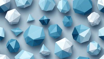 The primary subject of the image is a collection of blue geometric shapes, which are arranged in a visually appealing manner. The setting is a blue background, which provides a contrasting and complementary color to the shapes. The visual style of the image is digital art, as it appears to be a computer-generated or digitally created design. The dominant colors in the image are blue and white, creating a calm and soothing atmosphere.