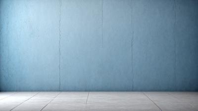 The primary subject of the image is a blue wall with a white floor. The setting is a room with a blue wall and a white floor. The visual style is a photo, and the colors and mood are predominantly blue and white, creating a calm and serene atmosphere.