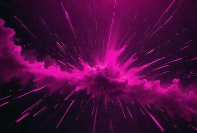 The primary subject of the image is a pink explosion, which appears to be a digital art or illustration. The setting is a dark background, and the visual style gives the impression of a painting or a graphic design. The dominant colors in the image are pink and purple, creating a vibrant and energetic atmosphere.