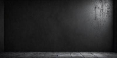 The primary subject of the image is a black wall with a white wooden floor. The setting is a room with a black wall, and the visual style is a photo. The colors and mood of the image are predominantly black and white, creating a stark and minimalist atmosphere.