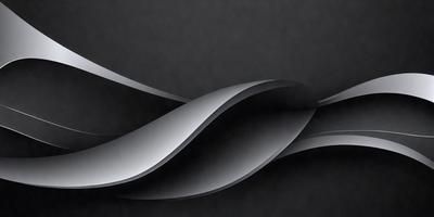 The primary subject of the image is a silver, curved, and wavy design. The setting is a black background, which contrasts with the silver design. The visual style appears to be a combination of digital art and illustration. The dominant colors are silver and black, creating a modern and sleek atmosphere.