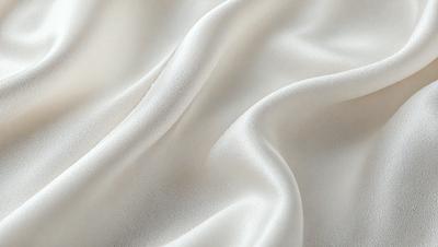 The primary subject of the image is a white fabric, which appears to be a piece of silk. The setting is a white background, which provides a clean and minimalist appearance. The visual style is a close-up of the fabric, showcasing its texture and details. The colors and mood of the image are predominantly white, giving it a clean and elegant appearance.