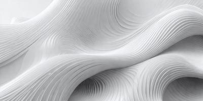 The primary subject of the image is a white, curved, and wavy sculpture. The setting is a white background, which highlights the sculpture's form. The visual style is a combination of digital art and illustration, creating a unique and artistic representation. The colors and mood of the image are predominantly white, giving it a clean and minimalist appearance.