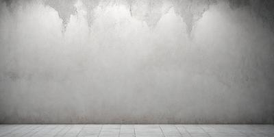 The primary subject of the image is a large, white wall with a rough texture. The setting is a room with a concrete floor. The visual style is a photo, and the colors and mood are predominantly neutral, with a slightly rough and textured appearance.