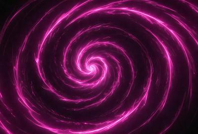 The primary subject of the image is a spiral pattern, which is a prominent feature of the scene. The spiral pattern is displayed in a pink color, creating a visually striking and vibrant atmosphere. The setting or background of the image is a dark, possibly purple, surface, which contrasts with the bright pink spiral pattern. The visual style of the image is a combination of artistic elements, such as the spiral pattern and the dark background, creating a unique and eye-catching design.