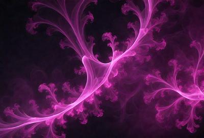 The primary subject of the image is a purple, flowery pattern. The setting is a dark background, which contrasts with the vibrant colors of the pattern. The visual style appears to be a digital art or illustration, as the pattern is intricate and detailed. The dominant colors are purple and pink, creating a warm and inviting atmosphere.