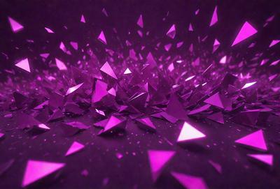 The primary subject of the image is a purple background with a pattern of triangles. The setting appears to be a dark room, and the visual style is a combination of digital art and illustration. The dominant colors are purple and black, creating a moody and dramatic atmosphere.