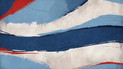 The primary subject of the image is a painting of a flag, featuring a blue and white color scheme. The setting is a white background, which provides a clean and minimalist appearance. The visual style is a combination of digital art and illustration, creating a unique and artistic representation of the flag. The colors and mood of the painting are predominantly blue and white, evoking a sense of calmness and unity.