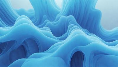 The primary subject of the image is a blue, wavy, and swirling pattern. The setting is a blue background, and the visual style appears to be a digital art or illustration. The dominant colors are blue, and the overall atmosphere is calming and serene.