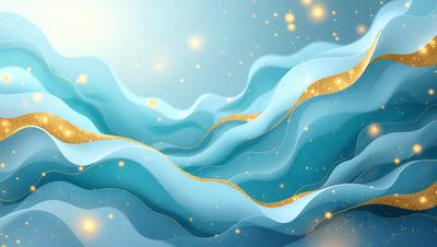 Primary subject: Swirling blue and gold ocean waves
Setting/background: A blue and gold ocean background
Visual style: Digital art
Colors and mood: The dominant colors are blue and gold, creating a serene and calming atmosphere.