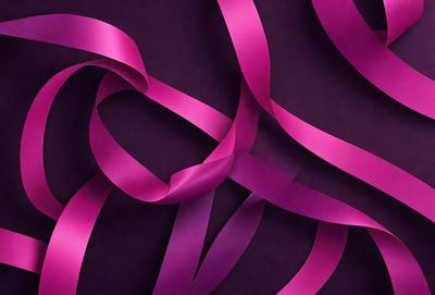 The primary subject of the image is a purple ribbon. The ribbon is wound around itself, creating a visually striking pattern. The setting is a dark background, which contrasts with the vibrant purple color of the ribbon. The visual style of the image is a close-up of the ribbon, emphasizing its texture and pattern. The colors and mood of the image are predominantly purple, creating a sense of elegance and sophistication.