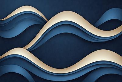 The primary subject of the image is a blue and white wave pattern. The setting is a dark blue background, which contrasts with the white and blue wave pattern. The visual style is a digital art or illustration, creating a dynamic and modern appearance. The dominant colors are blue and white, giving the image a calm and serene atmosphere.