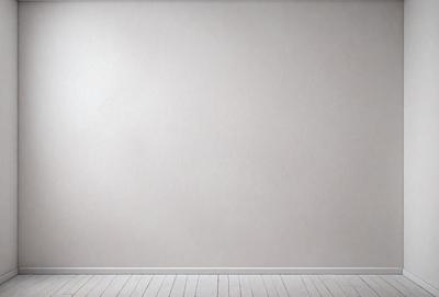 The primary subject of the image is a white wall with a large, empty space. The setting is a room with a wooden floor. The visual style is a photo, and the colors and mood are predominantly white, giving the image a clean and minimalist appearance.