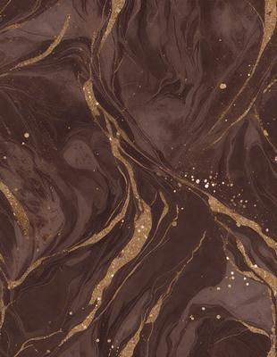 The primary subject of the image is a marble-like surface with a gold and brown color scheme. The setting is a dark room, and the visual style appears to be a combination of a photo and digital art. The colors and mood of the image are rich and luxurious, creating an elegant and sophisticated atmosphere.