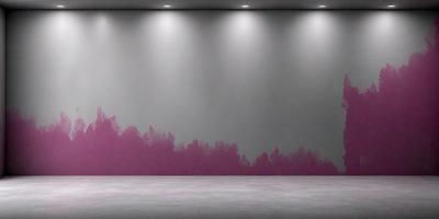 The primary subject of the image is a large, pink, abstract painting on a wall. The setting is a room with a white wall, and the visual style appears to be a combination of photo and digital art. The dominant colors in the painting are pink, and the overall atmosphere is vibrant and artistic.