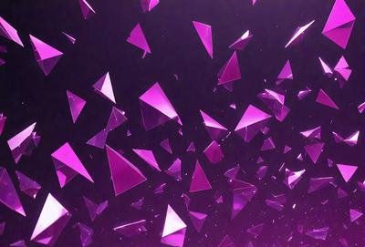 The primary subject of the image is a purple and pink geometric pattern, which is the main focus of the image. The setting is a dark background, which contrasts with the vibrant colors of the pattern. The visual style is a combination of digital art and illustration, creating a unique and eye-catching design. The dominant colors are purple and pink, giving the image a warm and inviting atmosphere.