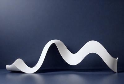 The primary subject of the image is a white paper or cardboard, which is curled and folded into a spiral shape. The setting is a blue background, which provides a contrasting color to the white paper. The visual style of the image is a close-up of the paper, showcasing its texture and details. The colors and mood of the image are predominantly blue and white, creating a calm and serene atmosphere.
