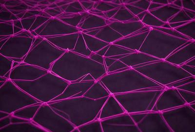 The primary subject of the image is a purple mesh or netting, which is the main object, scene, or focus of the image. The setting or background is a purple surface, which could be a wall or a piece of fabric. The visual style of the image is a close-up of the purple mesh, showcasing its intricate pattern and texture. The colors and mood of the image are predominantly purple, creating a sense of depth and complexity in the design.