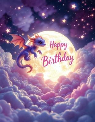 Primary subject: A dragon flying in the sky.

Setting/background: The dragon is flying in front of a full moon, which is in the background.

Visual style: The image is a digital art or illustration.

Colors and mood: The image has a pink and purple color scheme, giving it a warm and whimsical atmosphere.