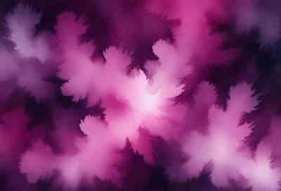 The primary subject of the image is a purple background with a pattern of pink and white flowers. The setting is a dark, moody environment, which adds to the overall atmosphere. The visual style is a combination of digital art and illustration, creating a unique and artistic appearance. The colors and mood of the image are predominantly purple and pink, with a touch of white, giving it a soft and dreamy feel.