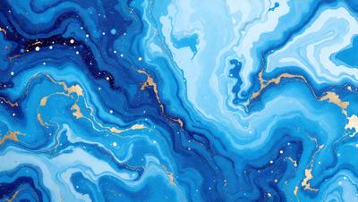 The primary subject of the image is a blue and gold painting of a galaxy. The setting is a blue background, and the visual style appears to be a digital art or illustration. The dominant colors are blue and gold, creating a serene and celestial atmosphere.