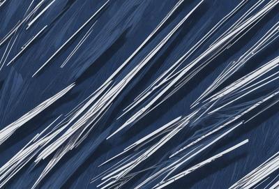 The primary subject of the image is a blue background with white lines or stripes. The setting appears to be a digital art or illustration, as the lines are not realistic and seem to be a part of the background. The visual style is a combination of digital art and illustration, creating a unique and artistic appearance. The colors and mood of the image are predominantly blue and white, giving it a calm and serene atmosphere.