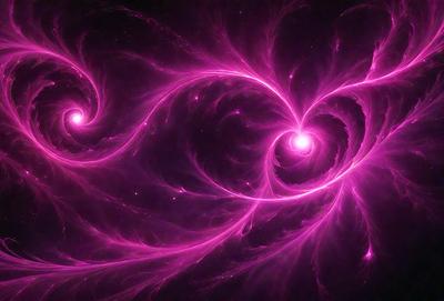The primary subject of the image is a pink, swirling, and glowing heart-shaped pattern. The setting is a dark background, which contrasts with the bright and vibrant colors of the heart. The visual style appears to be a digital art or illustration, as the heart is depicted in a swirling and flowing manner. The dominant colors are pink and purple, creating a warm and inviting atmosphere.