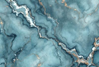 The primary subject of the image is a blue and white marble-like surface, which appears to be a painting or a digital artwork. The setting is a blue and white marble-like surface, which is the main focus of the image. The visual style is a painting or a digital artwork, as it is not a photo. The colors and mood of the image are predominantly blue and white, creating a calm and serene atmosphere.