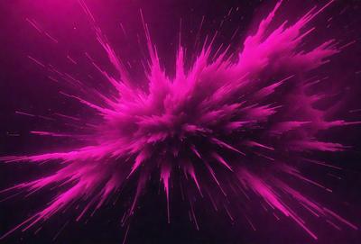 The primary subject of the image is a large, pink explosion. The setting is a dark background, which contrasts with the bright pink color of the explosion. The visual style appears to be a digital art or illustration, as the explosion is depicted in a detailed and artistic manner. The colors and mood of the image are predominantly pink, creating a vibrant and energetic atmosphere.