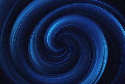 The primary subject of the image is a spiral pattern, which is a blue swirl. The setting is a dark background, which contrasts with the blue swirl. The visual style is a digital art or illustration, as the spiral pattern is created using a computer or digital tools. The colors and mood of the image are predominantly blue, giving it a calm and serene atmosphere.