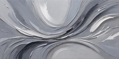 The primary subject of the image is a painting of a wave. The setting is a gray background, which adds to the overall atmosphere. The visual style is a combination of digital art and illustration, creating a unique and artistic representation of the wave. The dominant colors are gray and white, which contribute to the calm and serene mood of the painting.