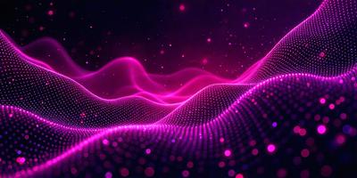 The primary subject of the image is a purple and pink wave pattern. The setting is a dark background, which contrasts with the vibrant colors of the wave pattern. The visual style is a digital art or illustration, creating a unique and eye-catching design. The dominant colors are purple and pink, giving the image a calming and soothing atmosphere.